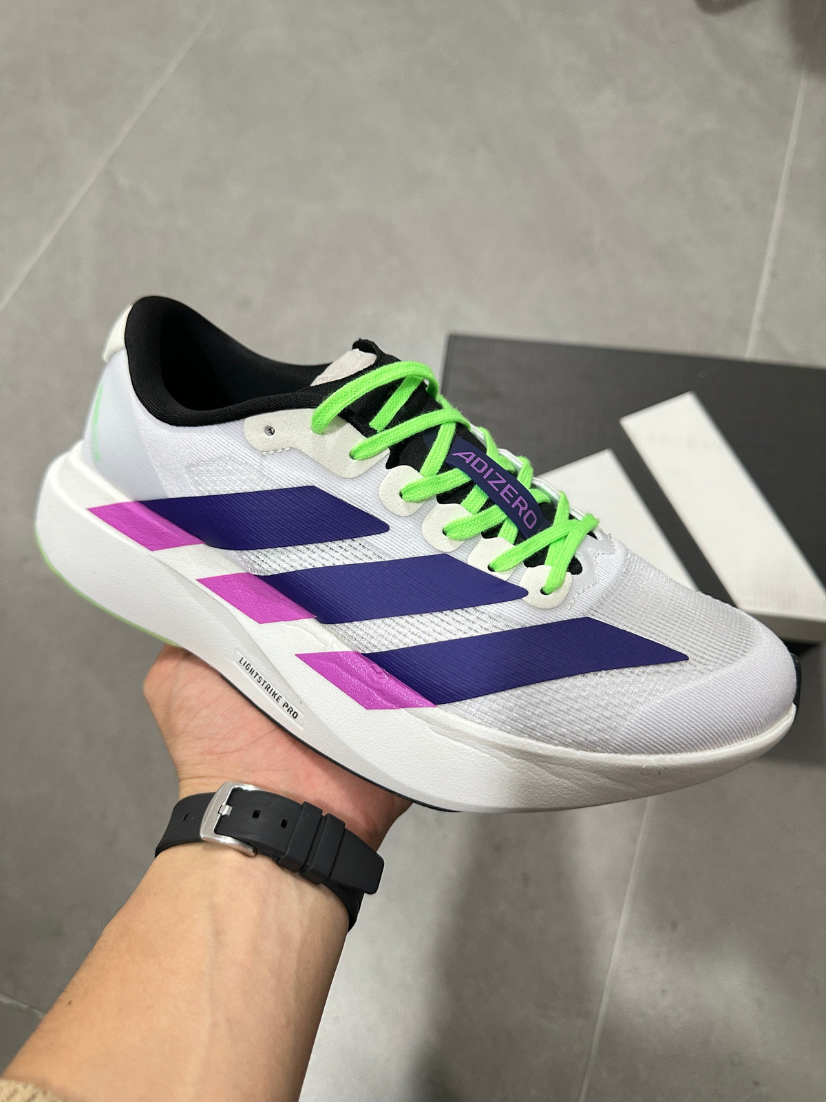 Adizero Lightstrike Pro Running Shoes White Purple Green
