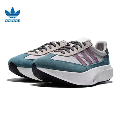 Adidas White and Green Platform Sneakers with Mauve Stripes