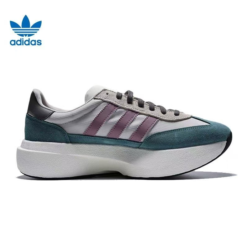 Adidas White and Green Platform Sneakers with Mauve Stripes