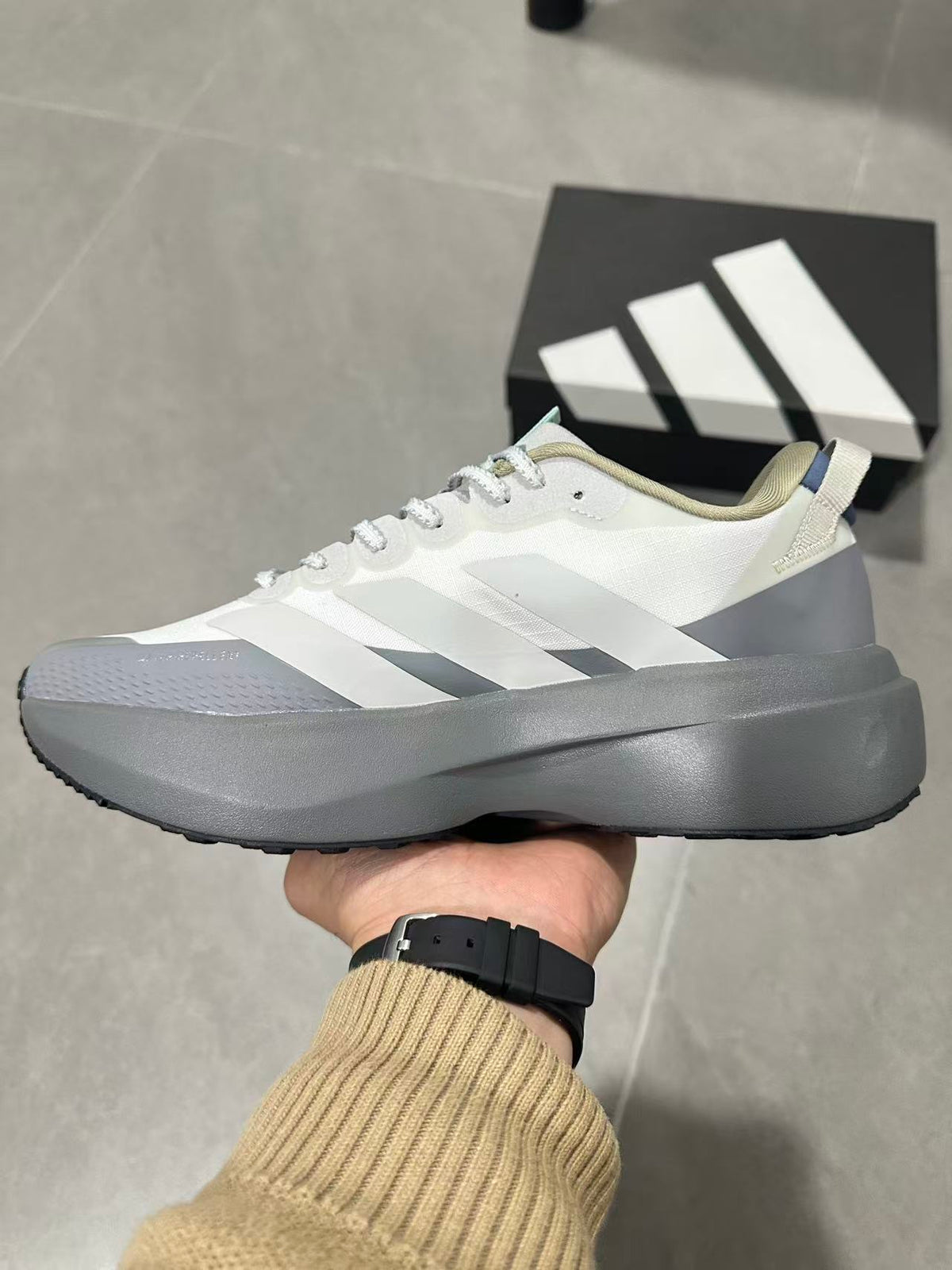 Adidas Adizero Boston Running Shoes White Gray