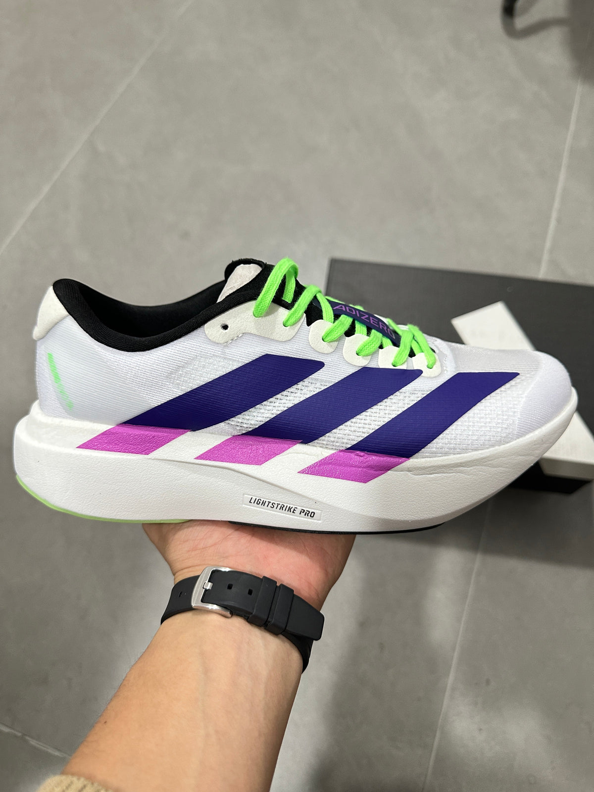 Adizero Lightstrike Pro Running Shoes White Purple Green