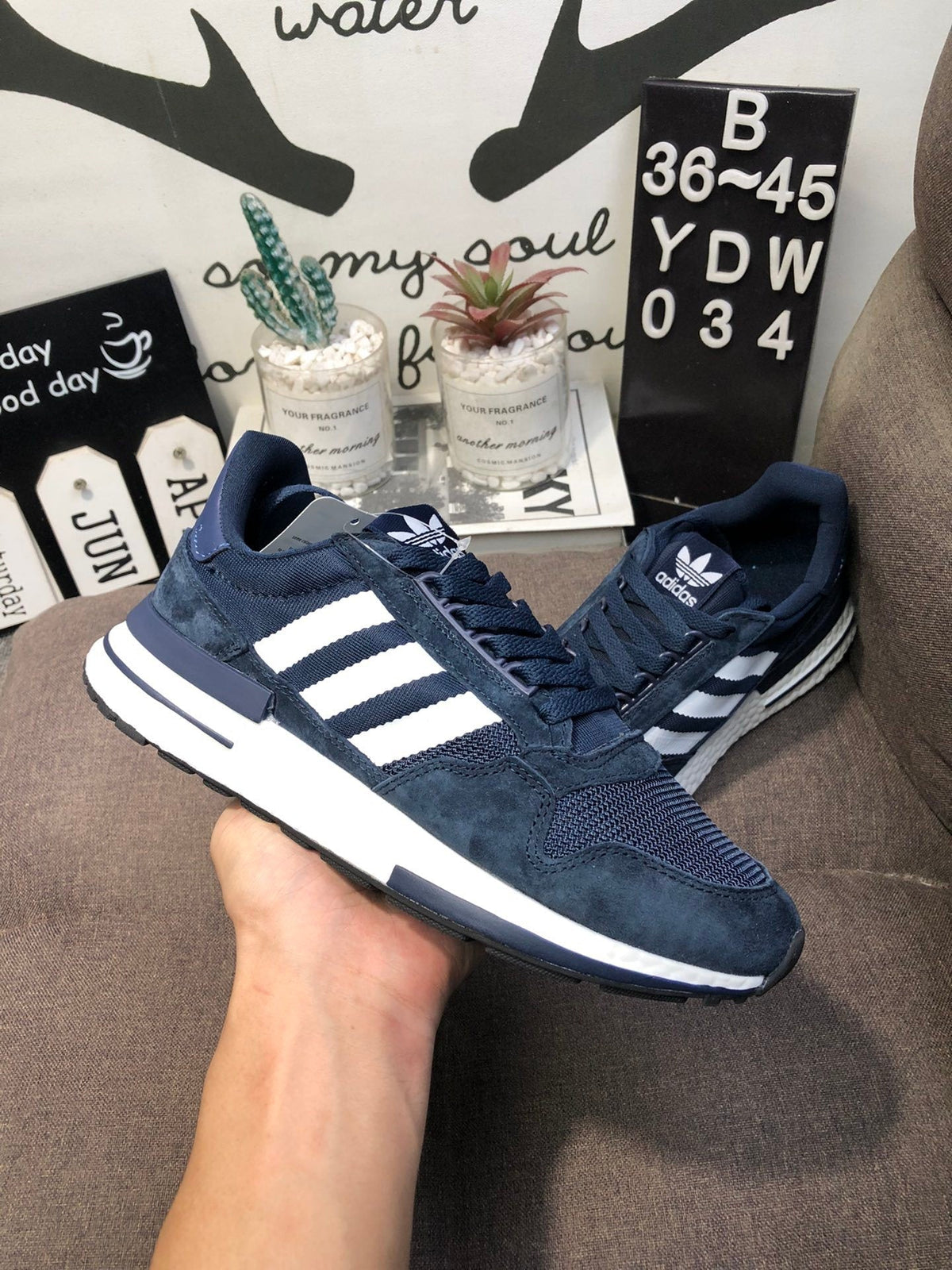 Adidas ZX 500 Navy and White Retro Sneakers YDW034