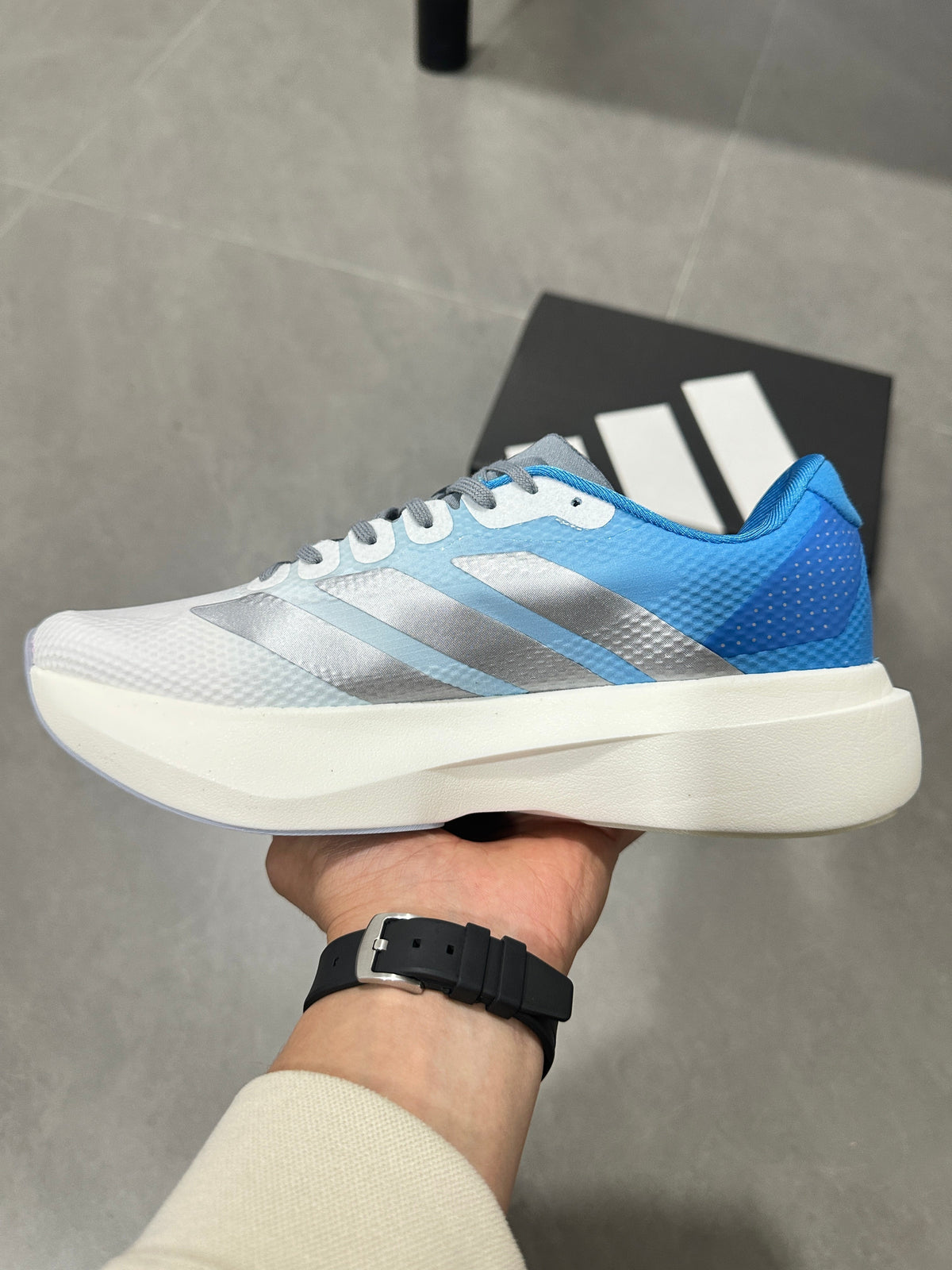 adidas Adizero EVO SL White Blue Running Shoes JR2027