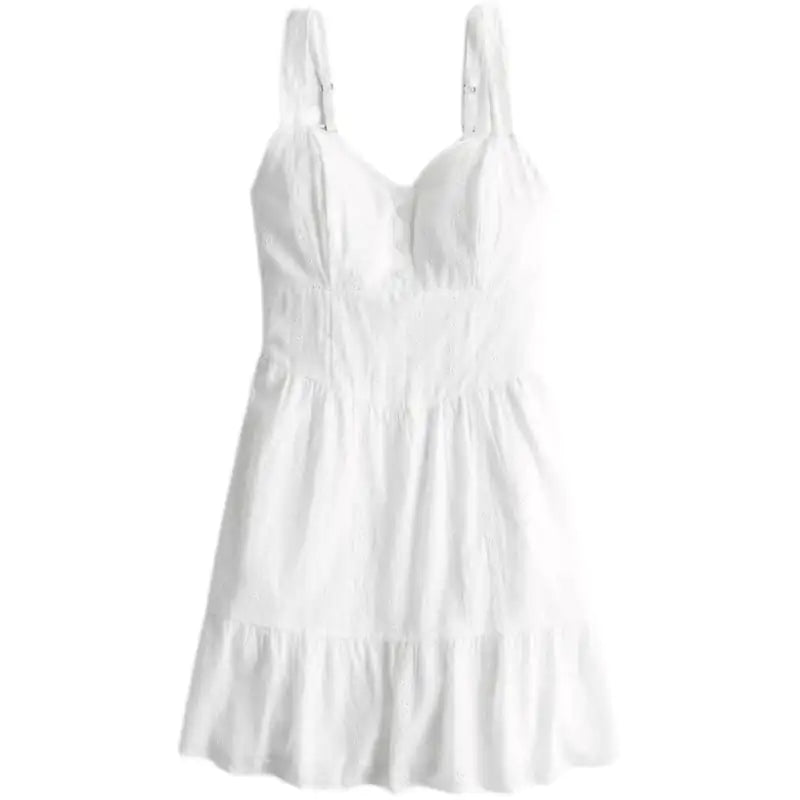 Women's Summer White Fishbone Strap Dress
