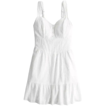 Women's Summer White Fishbone Strap Dress