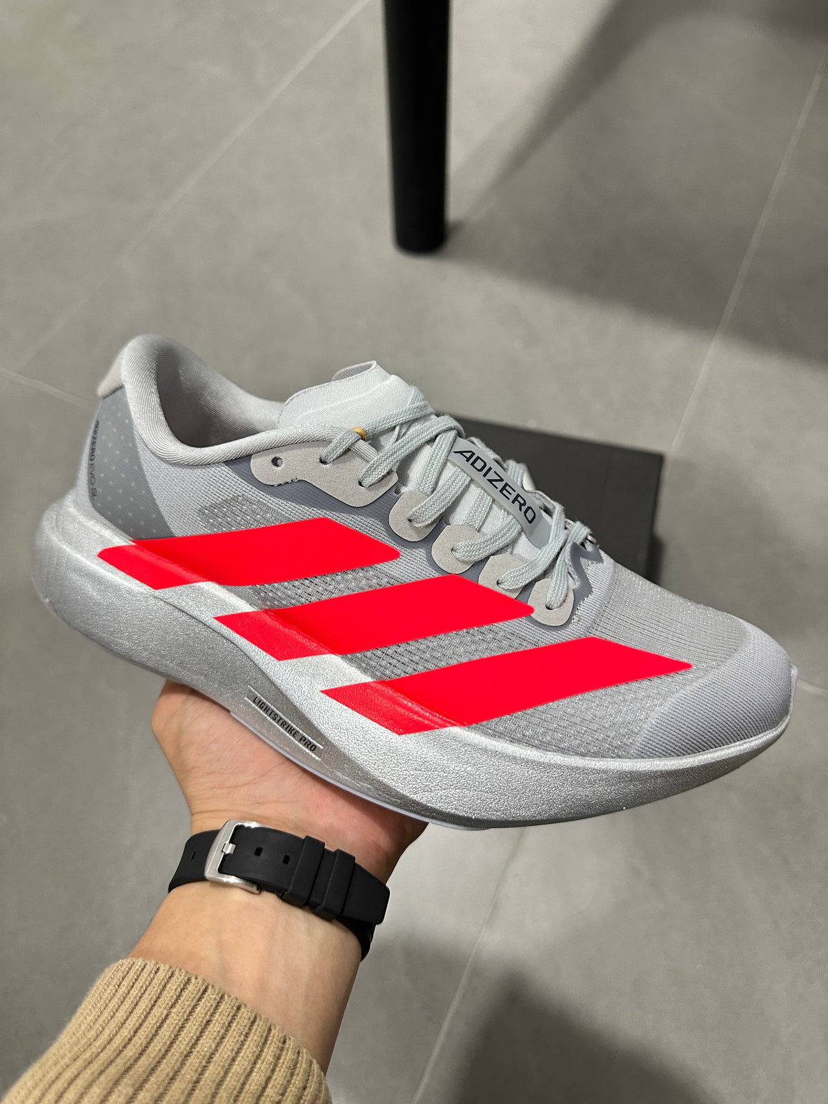Adidas Lightstrike Pro Running Shoes, Gray and Red KI3381