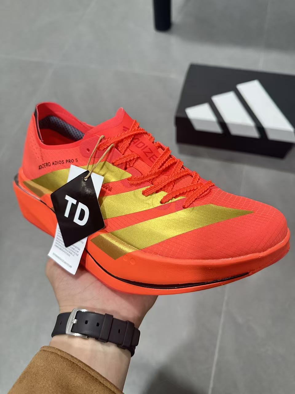 Adidas Adizero Adios Pro 5 Running Shoes, Red and Lime