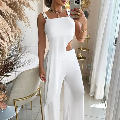 Women's Spring/Summer White Irregular Long Jumpsuit Set