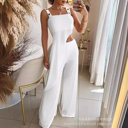 Women's Spring/Summer White Irregular Long Jumpsuit Set