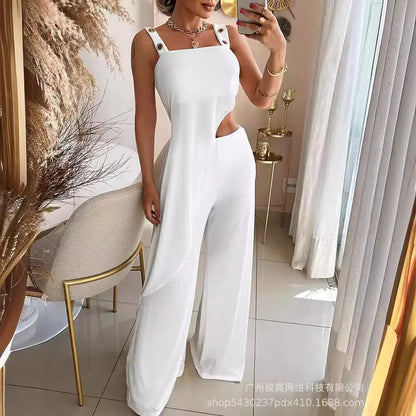 Women's Spring/Summer White Irregular Long Jumpsuit Set