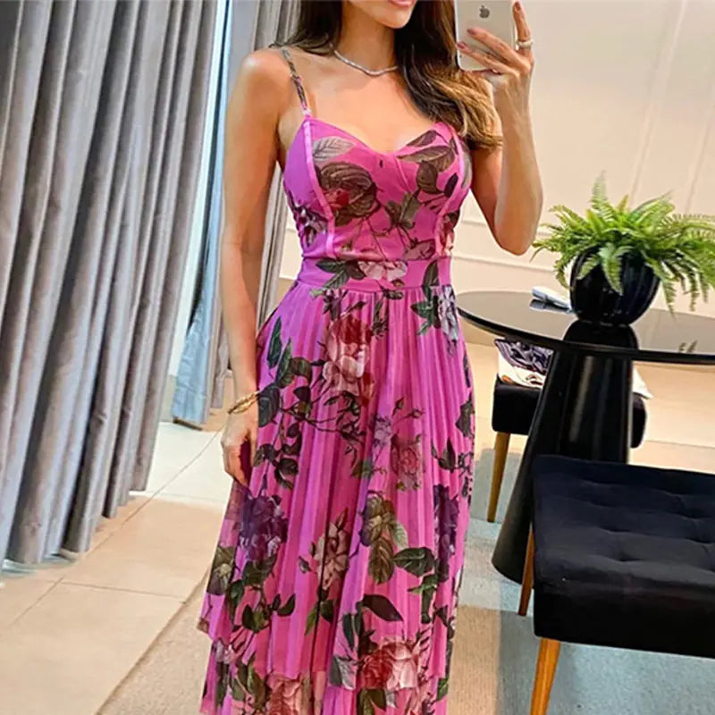 2026 Summer European Style Floral Print Dress