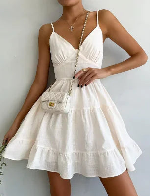 Women's Summer White Fishbone Strap Dress