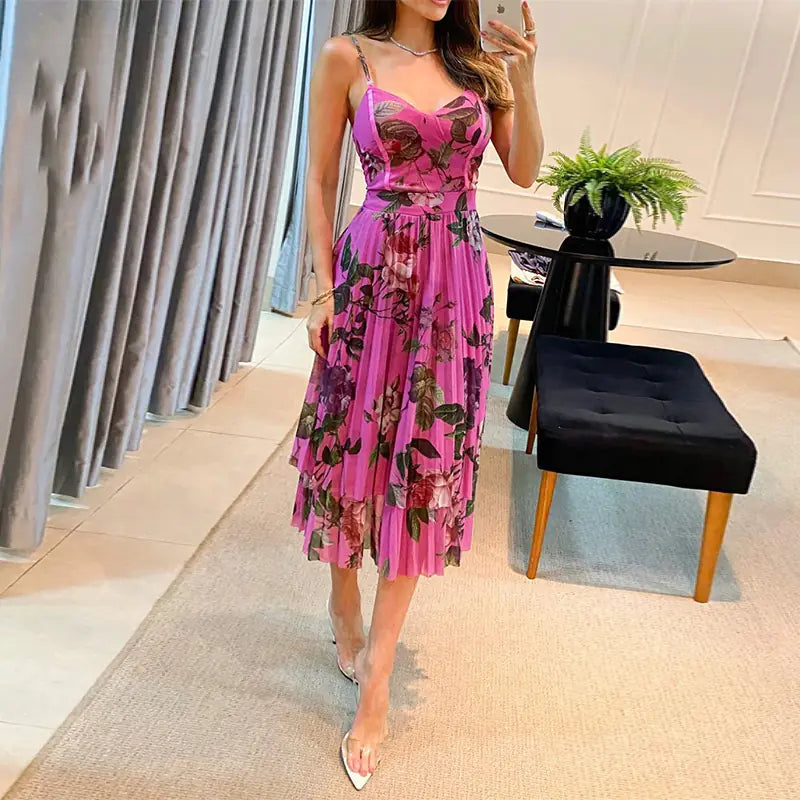 2026 Summer European Style Floral Print Dress