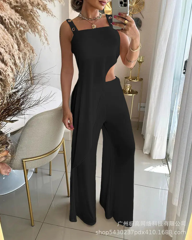 Women's Spring/Summer White Irregular Long Jumpsuit Set